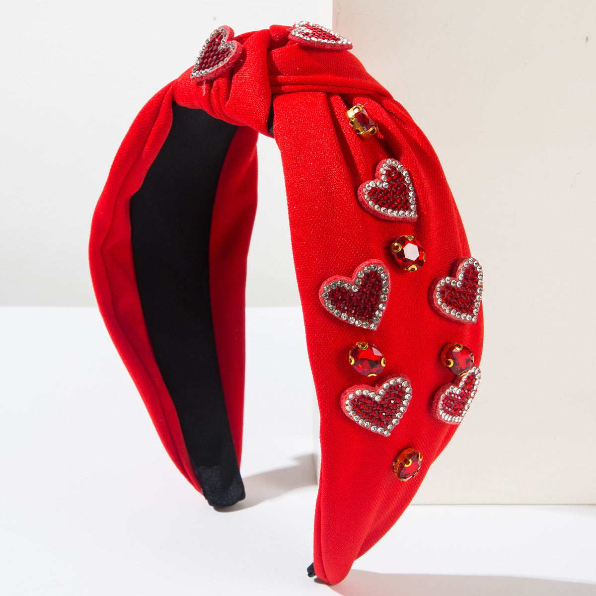 Wholesale Valentine's Day Knotted Heart Fittings with Diamond-encrusted Wide-brimmed Headbands